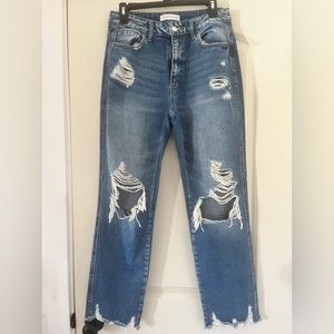 Flying monkey distressed jeans.